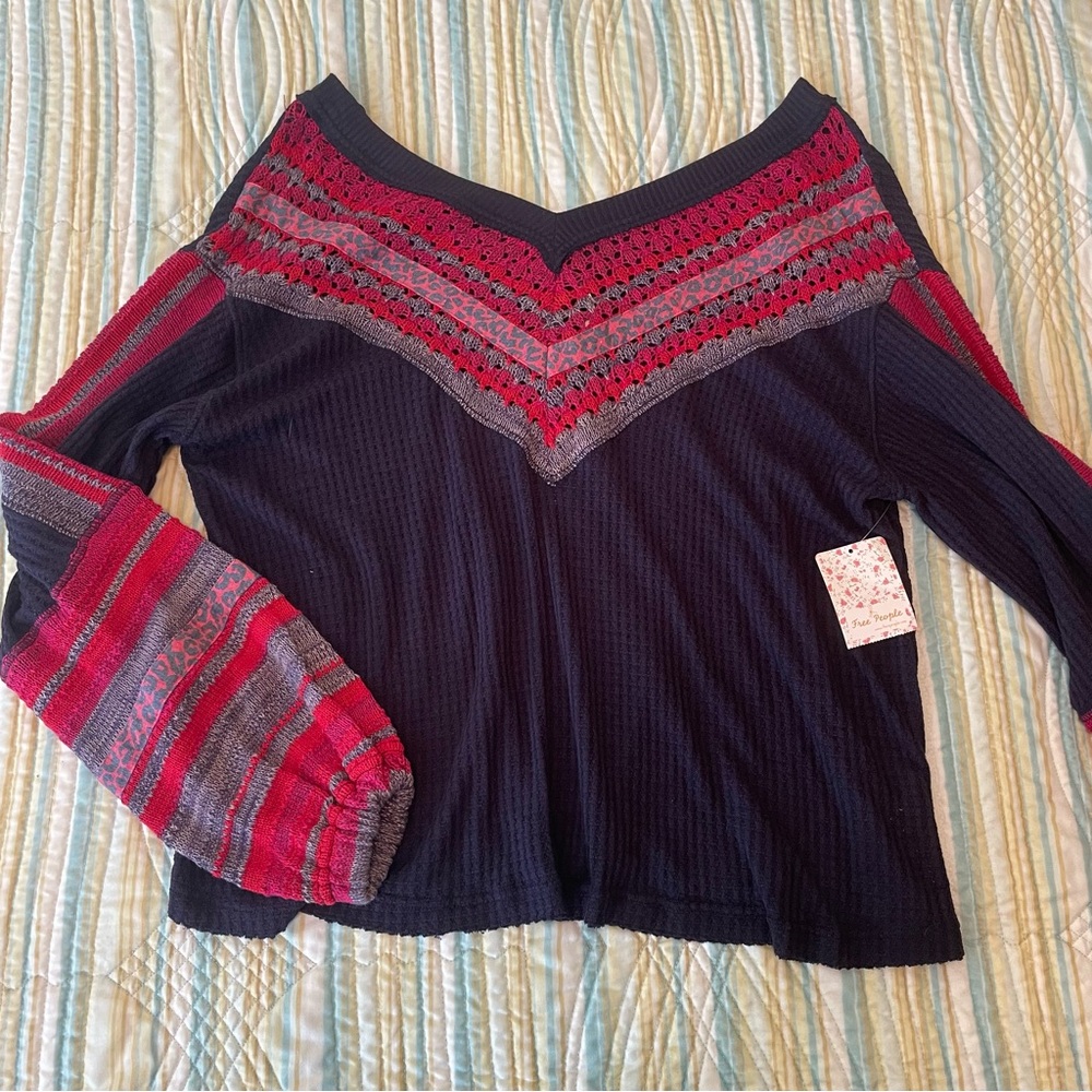 NWT Free People Navy Blue Oversized Thermal Top - Small